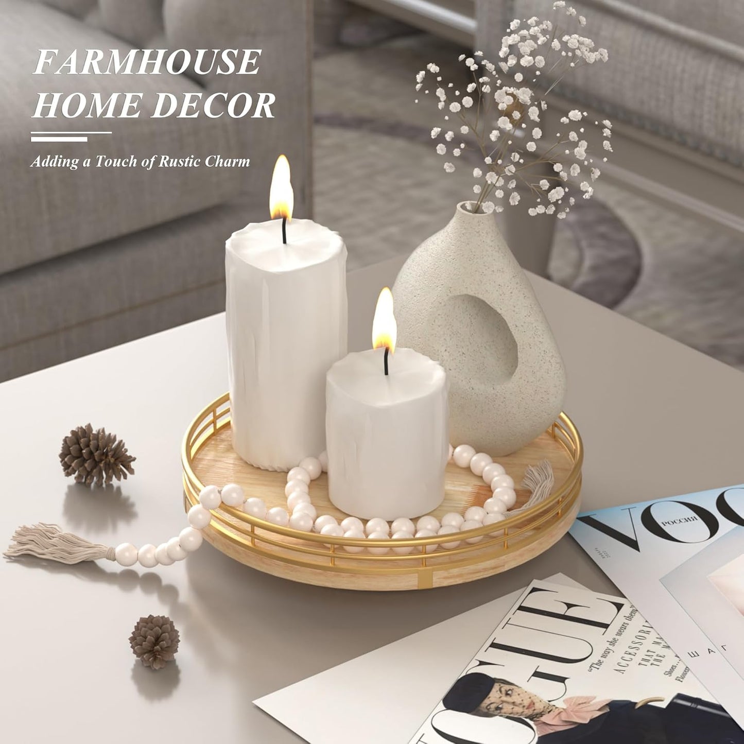 Farmhouse Oak 9" Lazy Susan Turntable Organizer for Cabinet, Round Wooden Lazy Susan Organization and Storage for Dining Table, Pantry, Kitchen, Countertop, Cupboard,Home Decor