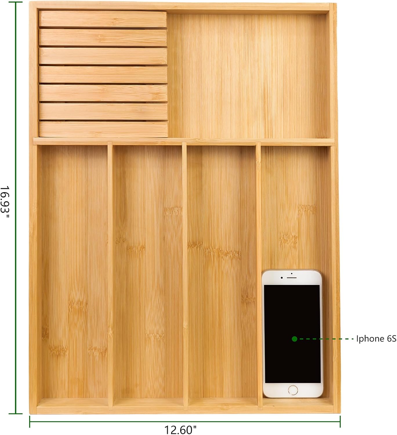 VaeFae Bamboo Silverware Organizer (Non-expandable), Utensil Holder for Drawer, Wooden Cutlery Tray with Divider for Kitchen Drawer, Utensil Organizer with Knife Block