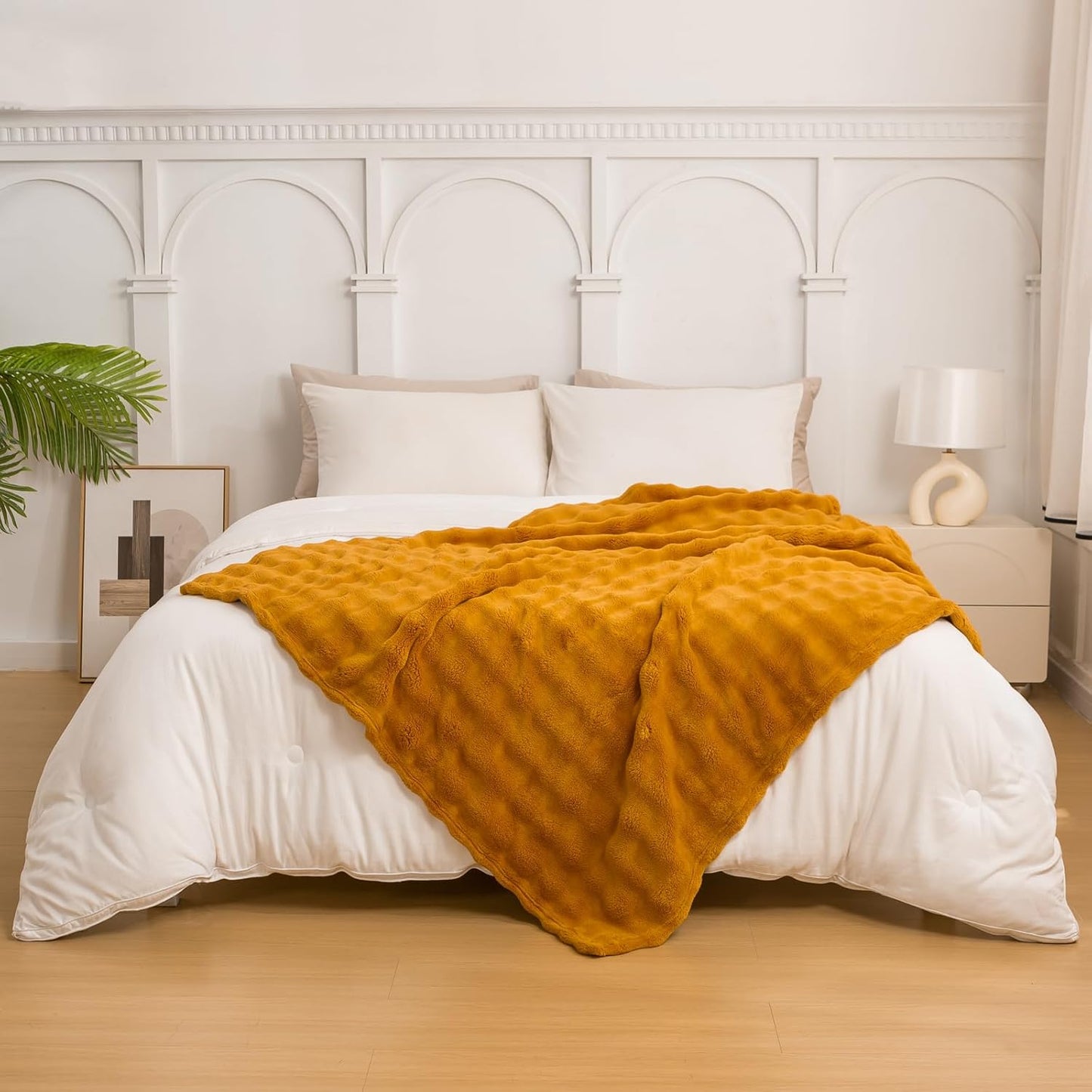 YUSOKI Luxury 3D Bubble Throw Blanket 2lb,All Ages,Home Decoration, (Gold,50 * 60inches)