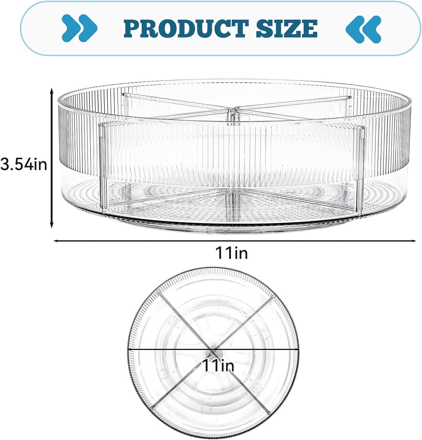 FreshKeeper Plastic Lazy Susan Organizer, Clear Pantry Lazy Susan Turntable for Cabinet and Kitchen 11’’ with Removable Dividers