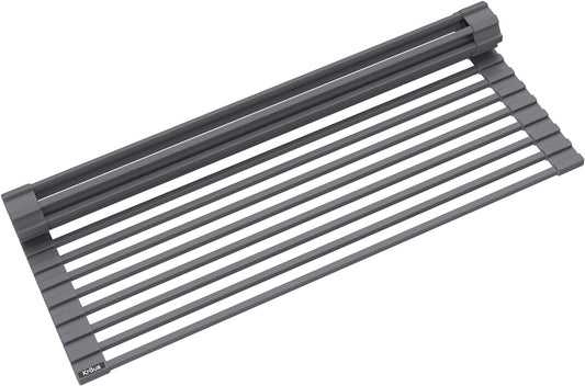 Kraus Multipurpose Over-Sink Roll-Up Dish Drying Rack, Colander and Trivet in Dark Grey, KRM-10DG