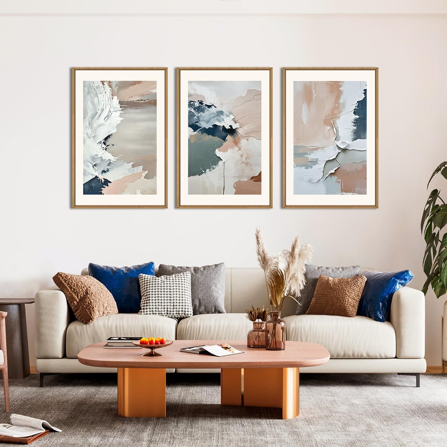 HPNIUB Large Modern Abstract Framed Canvas Wall Art Set, Minimalist Splash ink Blue Pink Pastel Watercolor Wall Decor,Illustration Neutral Art Painting for Living Room,Bedroom,Dining Room,Office -16"x24"x3