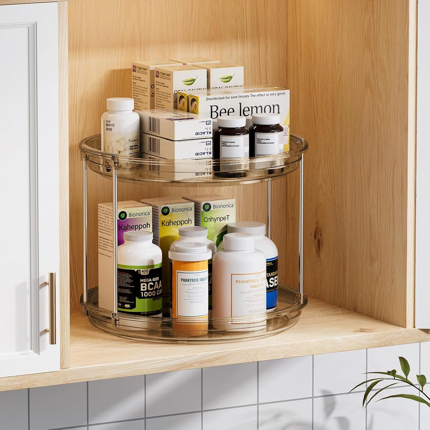 LAMU 2 Tier Lazy Susan Turntable Organizer 10.6'' Rotating Spice Rack Organization for Cabinet, Kitchen, Pantry, Countertop, Bathroom, Vanity, Medicine Cabinet Organizer, Amber