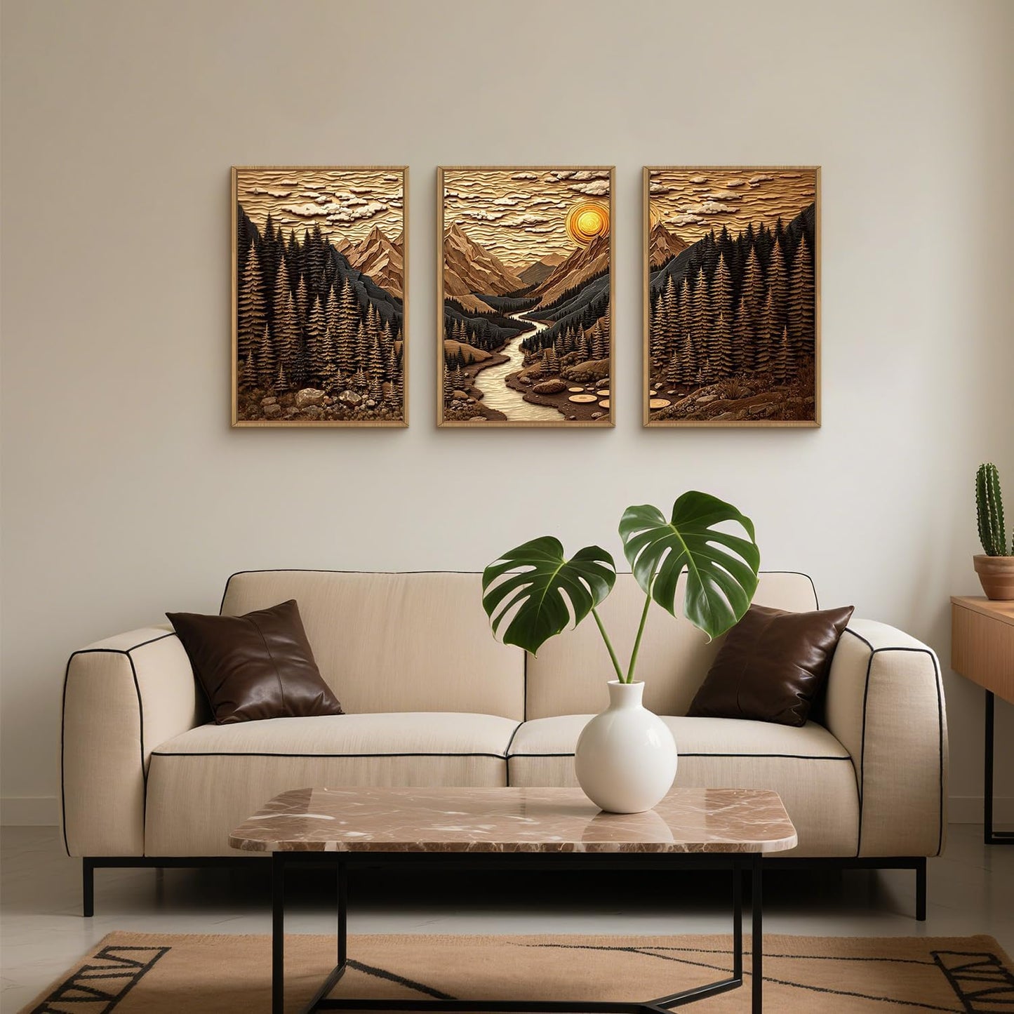 HPINUB Abstract Landscape Mountain Canvas Wall Art Set, Vibrant Sun Forest Pine Tree Wall Decor, Wilderness Nature River Artwork Rustic Scenery Art Print for Living Room,Bedroom,Office-16 x24 x3