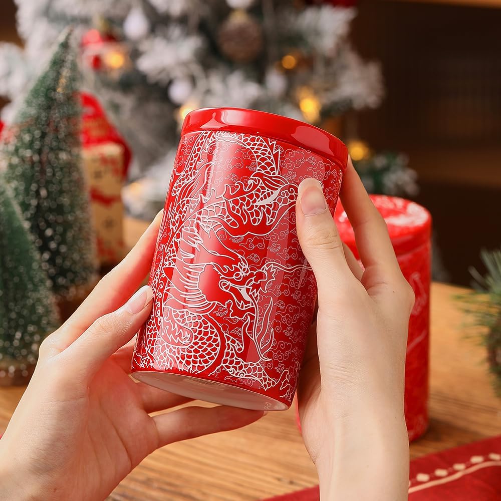 Porlien Chinese Dragon Porcelain 15-ounce Canisters Set of 2, Food Storage Containers with Lid for Coffee Beans, Tea, Condiments & Nuts