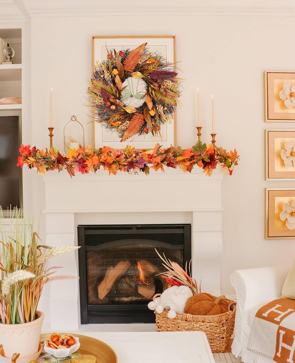 Lvydec 6 Pack Fall Maple Garland - 5.9ft/Strand Artificial Fall Foliage Garland Realistic Maple Leaves Autumn Decor for Home Wedding Halloween Thanksgiving Party