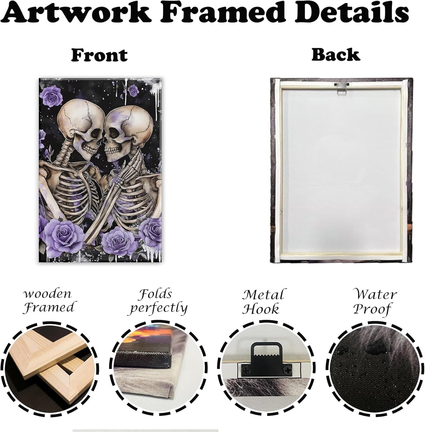 Skull Canvas Wall Art Couple Skeleton Holding Each Other Picture Art Poster Abstract Lover Painting Modern Artwork Horrible Halloween Decor(Artwork-2,24"x36")