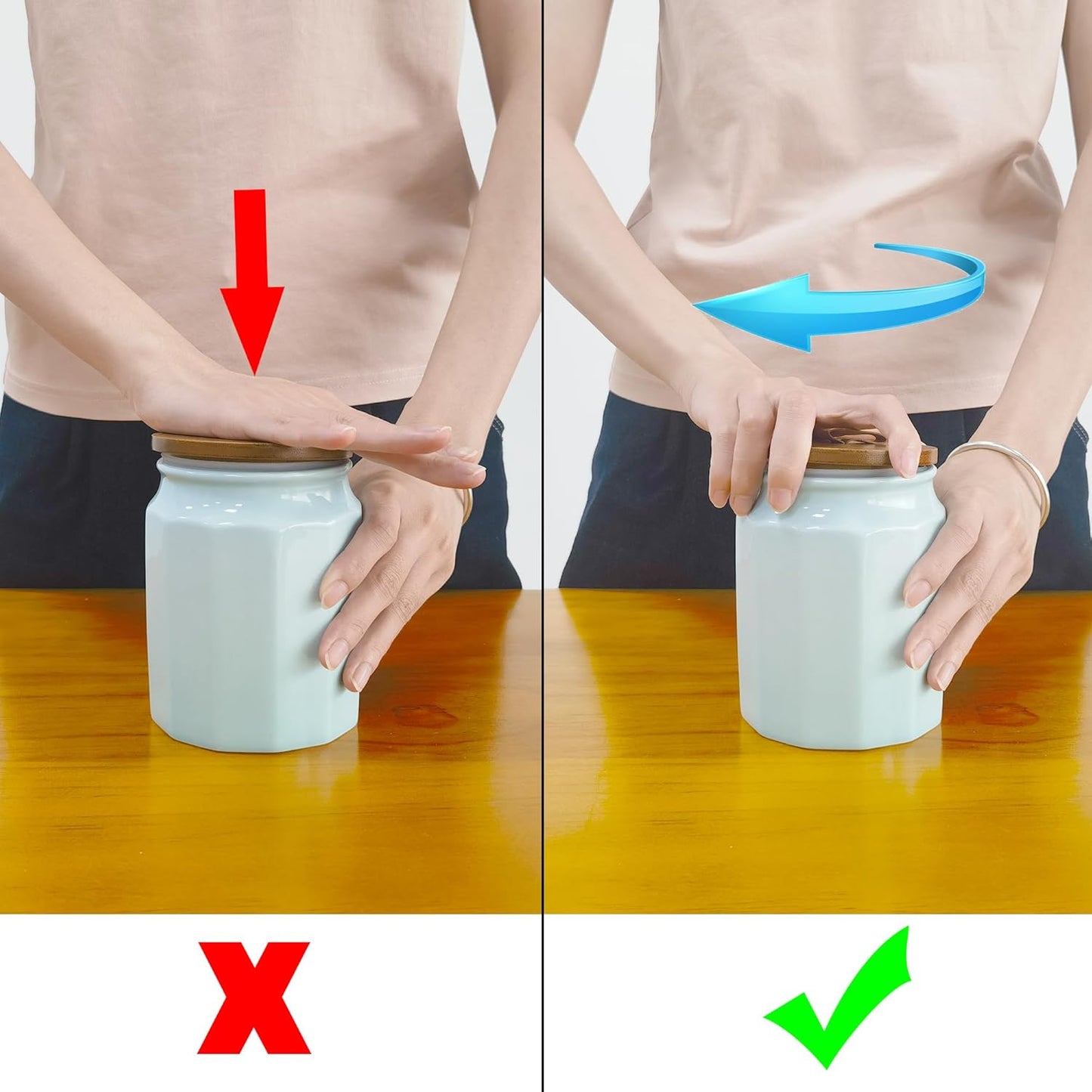 Canister Sets for Kitchen, Kitchen Canisters for Countertop with Airtight Wood Lid, Ceramic Food Storage Containers and Sugar Container for Coffee, Flour, Tea, Candy, Cookie, Spice