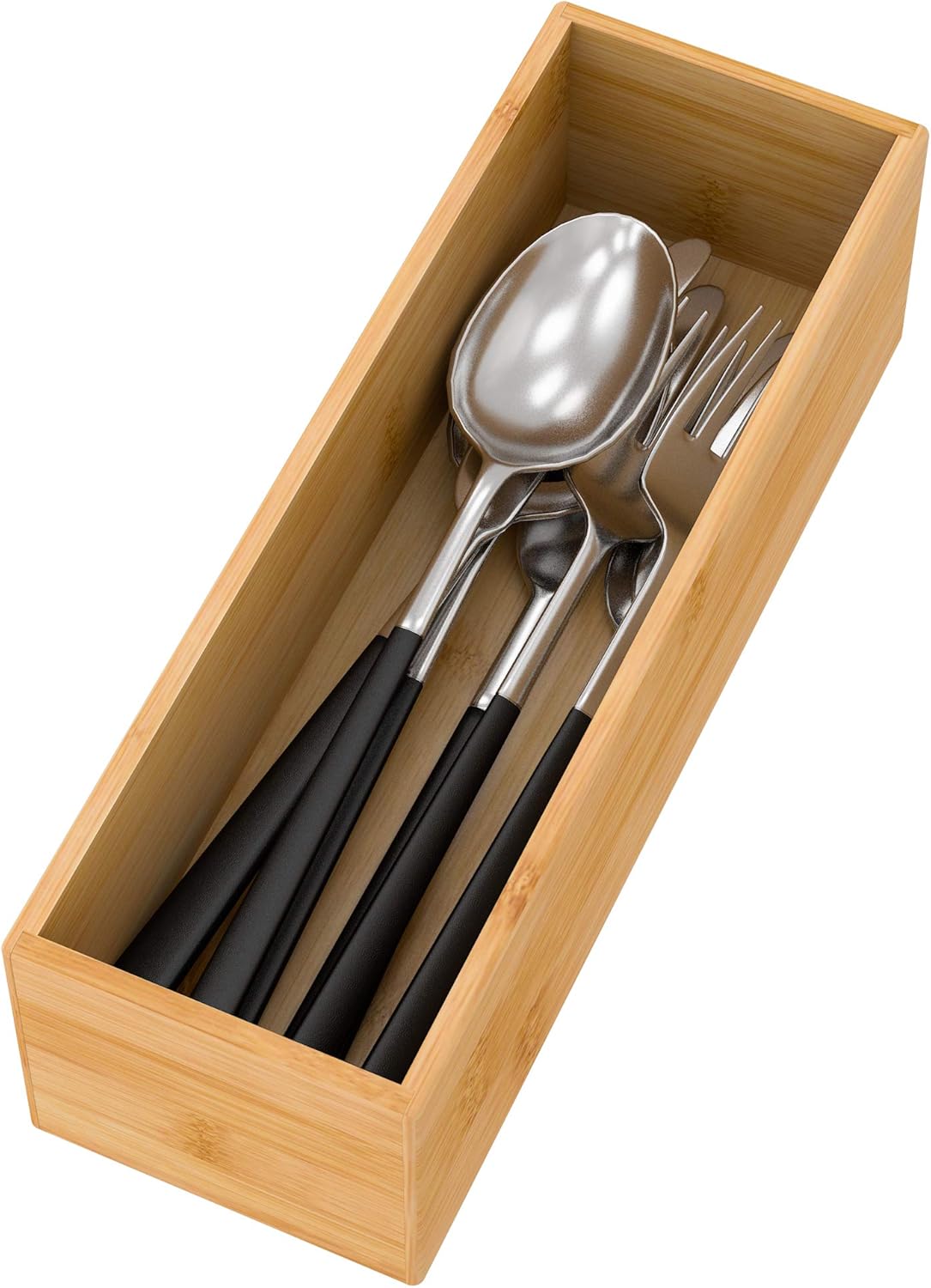 Bamboo Kitchen Drawer Organizer, Wooden Storage Box for Utensil Organizer Silverware Tray Cutlery Holder Flatware Containers - Multi-Use Deep Drawer Dividers Organizer for Bathroom, Jewelry, 9"3"2.5"