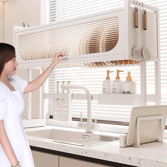 Home Furnishing Dish Rack Over Sink Stainless Steel Over The Sink Dish Drainer Drying Rack Space Kitchen Sink Rack Multifunctional countertop Dish Storage Rack Sink(White,95cm/37.4in)