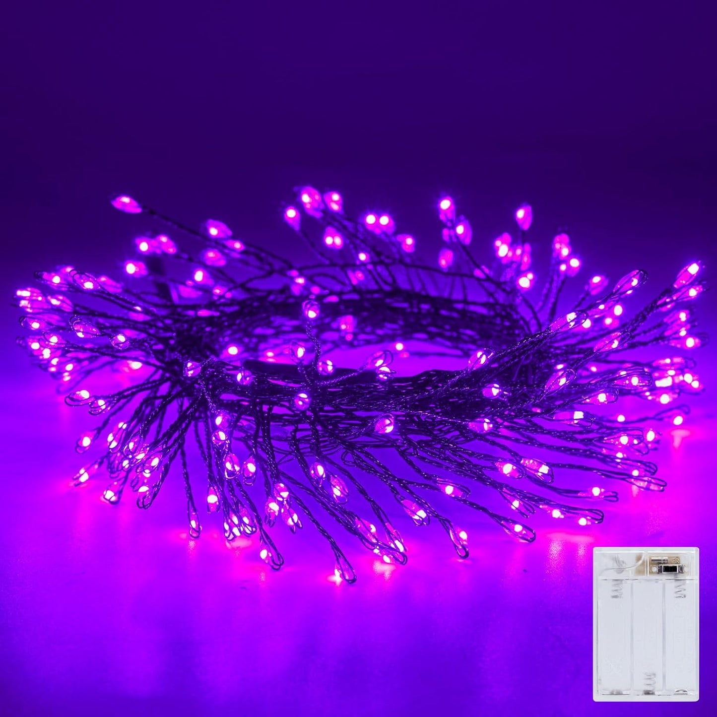 Fairy Lights Battery Operated, Twinkle String Lights Waterproof Silver Wire 5 Feet 60 Led Firecracker Starry Lights for DIY Wreath Home Party Bedroom Mason Jar Indoor Halloween Decoration, Purple