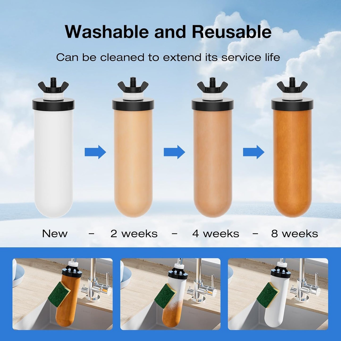 Purewell PF-4 Ceramic Purification Elements, Replacement Filters for ProOne® and Berkey® Filters, ProOne® or Berkey® Big+ Countertop Gravity Water Filter System and Purewell System (4 Pack, K Series)