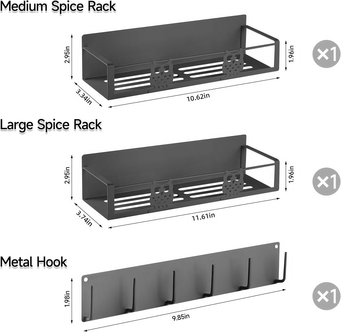 Spice Rack Magnetic for Fridge,Magnetic Fridge Shelf,Spice Shelf,Condiment Organizer,Refrigerator Organizers and Storage with Magnetic Hooks,Owl Kitchen Decor(Gray)