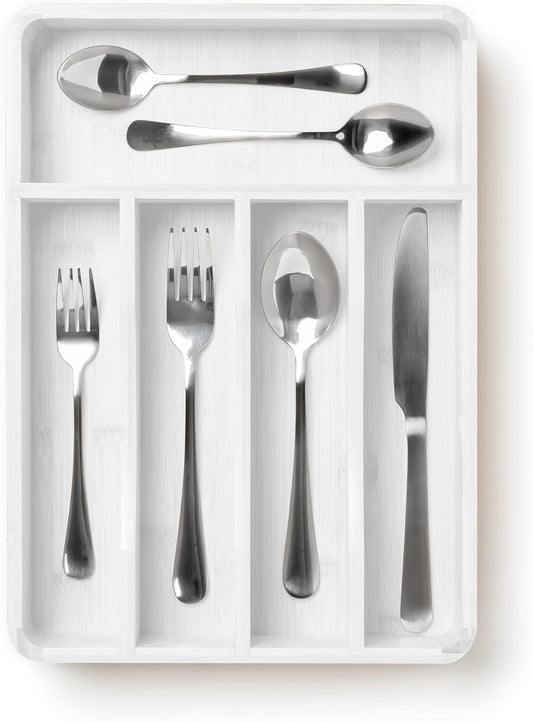 SMIRLY Silverware Drawer Organizer – Bamboo Kitchen Drawer Organizer, Adjustable Utensil Holder and Cutlery Tray, Drawer Dividers for Flatware and Kitchen Utensils
