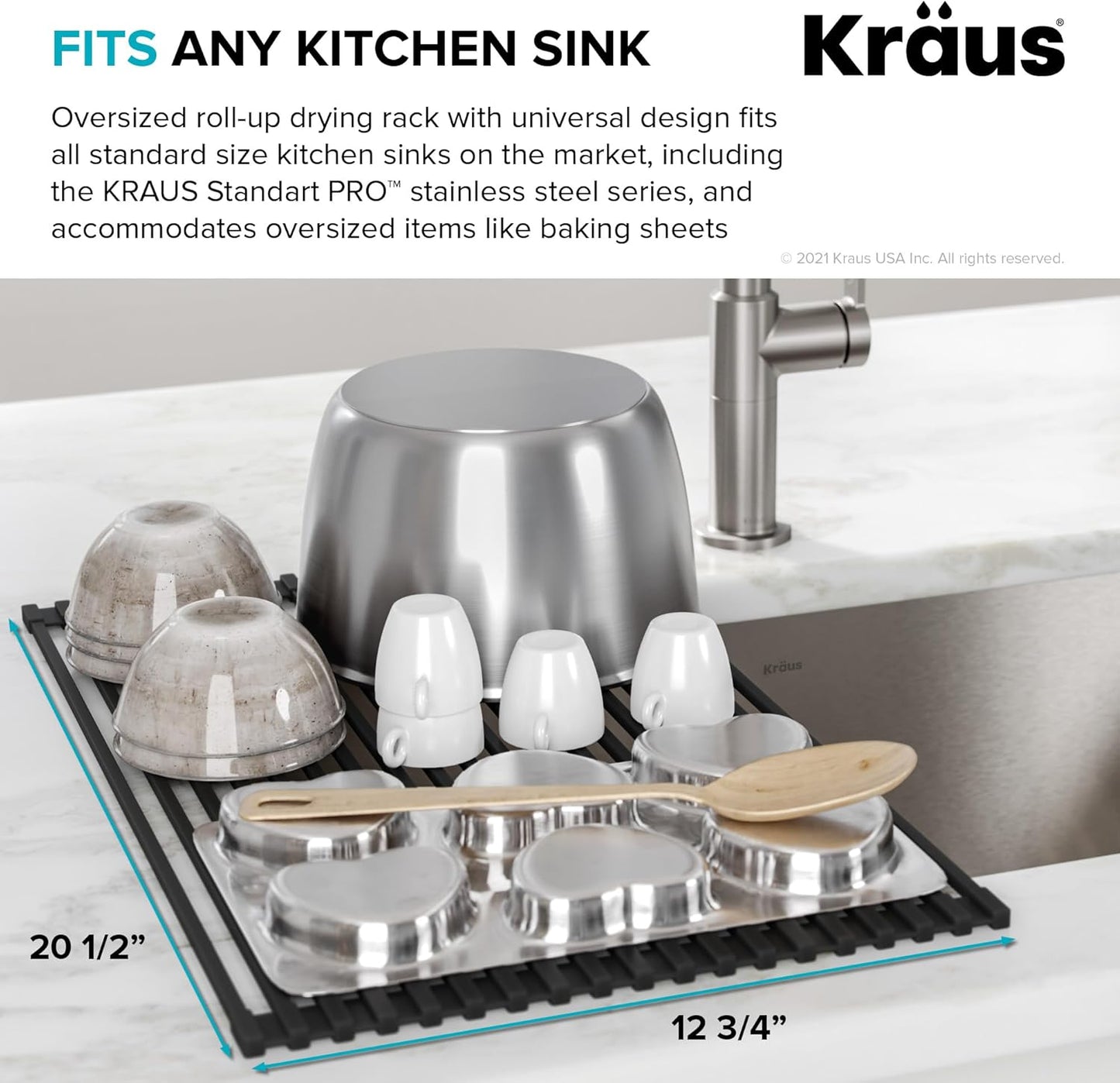 Kraus 20.5 in. Over Sink Roll Up Dish Drying Rack in Jet Black