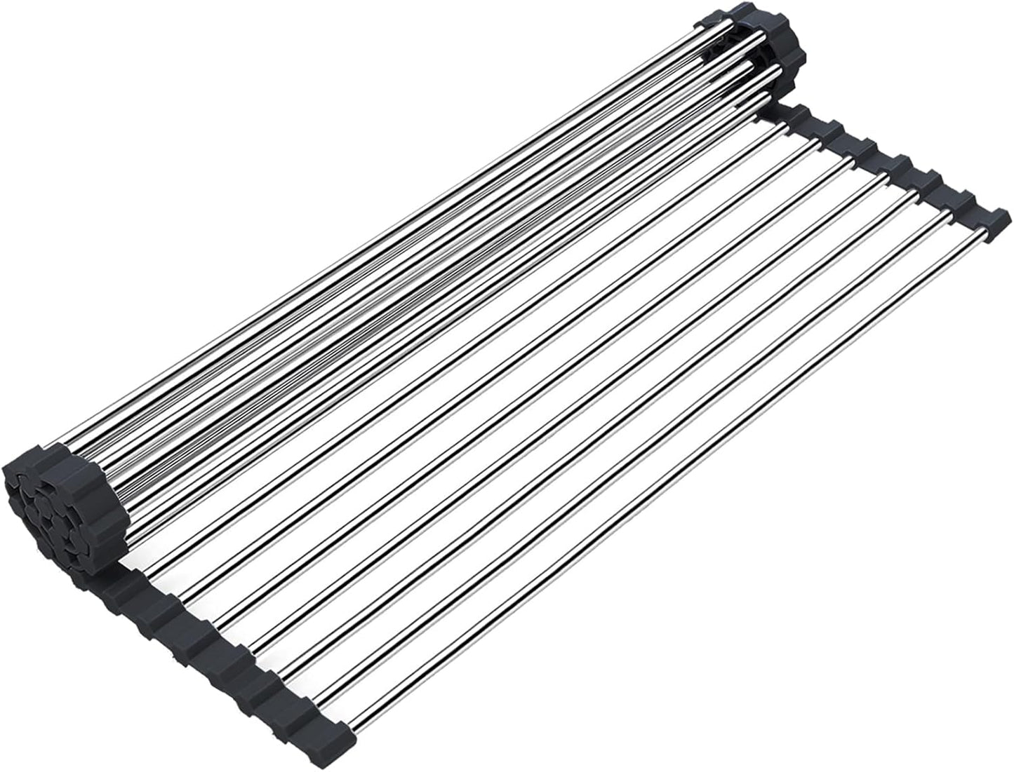 Searik Roll up Dish Drying Rack, Over The Sink Rolling Dish Drainer Rack Multipurpose Foldable Kitchen Stainless Steel Dish Rack Sink Drying Rack for Kitchen Sink Counter (17"x 15.7")