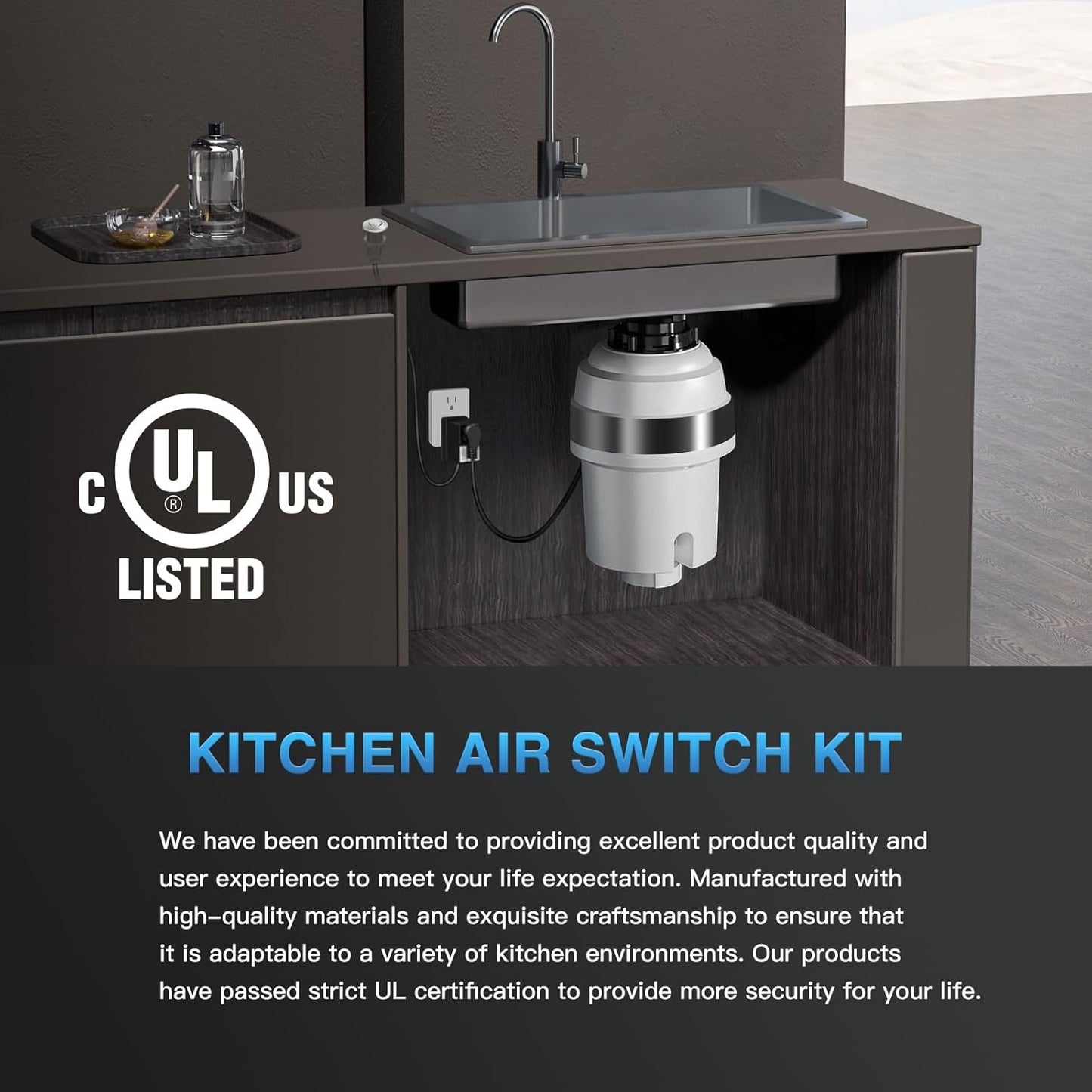 Garbage Disposal Air Switch Kit, UL Certified Professional Garbage Disposal Switch Button Power Module, Sink Top Waste Disposer On/Off Switch