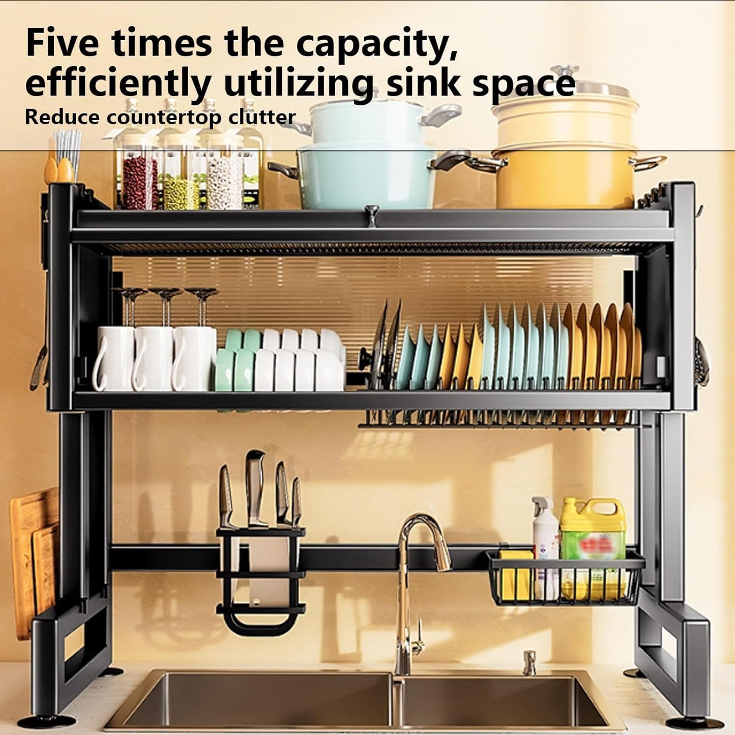 Home Furnishing Over The Sink Dish Drainer Drying Rack 3 Tier Over Sink Dish Rack for,oversink Dish Dry Rack,Space Saving Dish Drying Rack,Kitchen Sink Organizer countertop(Black,95cm/37.4in)