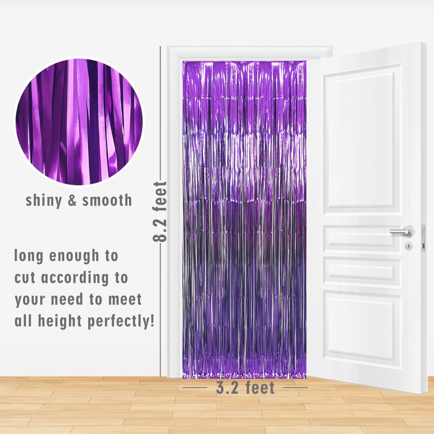 GOER 3.2 ft x 8.2 ft Metallic Tinsel Foil Fringe Curtains Party Photo Backdrop Party Streamers for Halloween,Birthday,Graduation,New Year Eve Decorations Wedding Decor (Purple,1 Pack)
