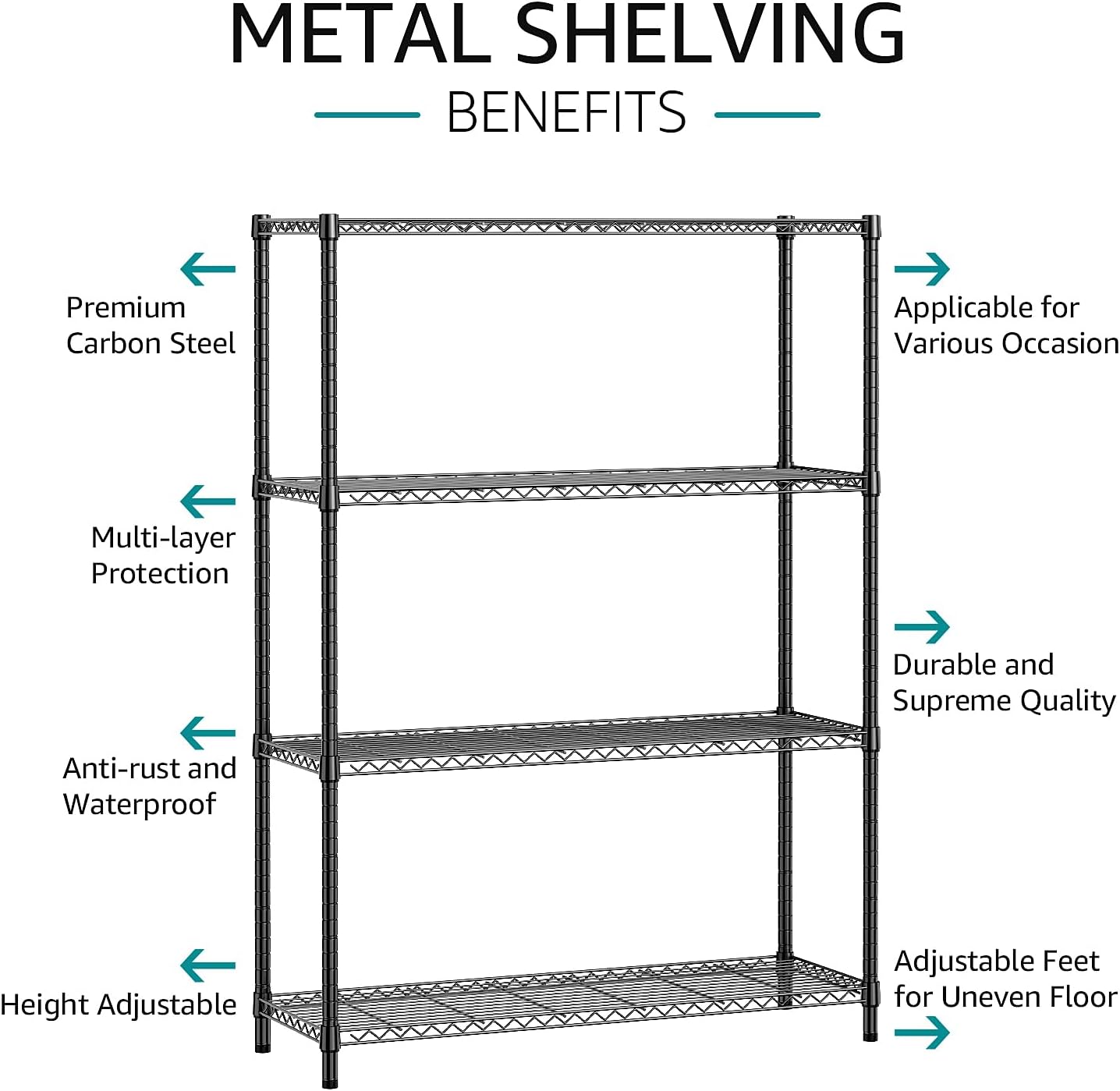IZEUK 1400 LBS Garage Black Shelving Wide Storage Shelves 4 Tier Adjustable Heavy Duty Metal Wire Rack Standing Shelf Unit for Kitchen Office College Dorm Garage Warehouse 15.8" x 45.8"x 59.4"