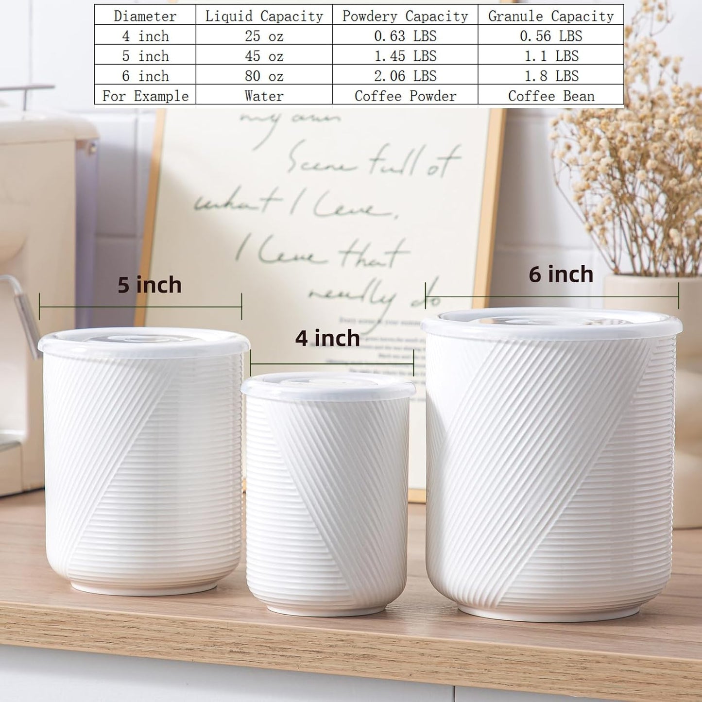 Food Storage Containers with Airtight Lids: Ceramic Canister Sets for Kitchen Countertop - Porcelain Jar for Coffee Tea Flour Sugar Rice Cookies Candy - White (23+42+75 oz)