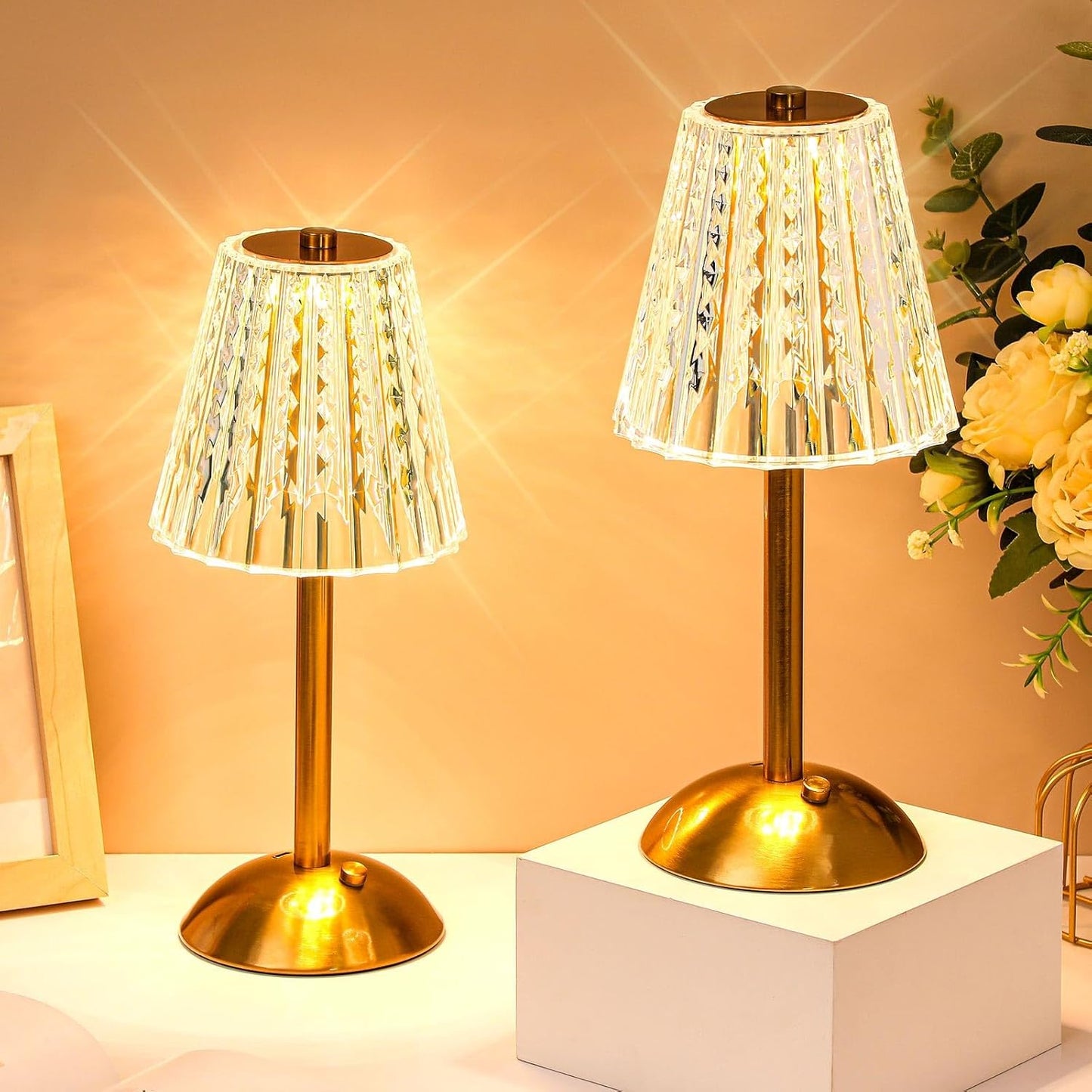 Liliful 4 Pcs LED Portable Cordless Table Lamp Touch Battery Operated Rechargeable Desk Lamp 3 Color Dimmable for Bedroom Living Room Dining (Classic Style,Gold)