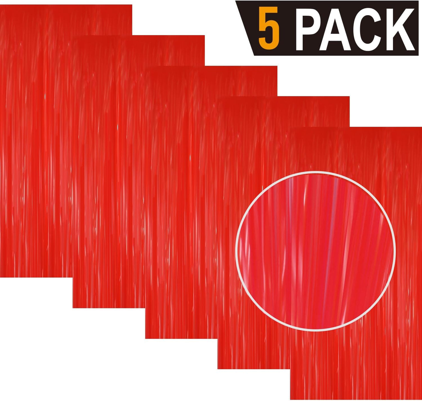 GOER 3.2 ft x 8.2 ft Metallic Tinsel Foil Fringe Curtains Party Photo Backdrop Party Streamers for Birthday,Graduation,New Year Eve Decorations Wedding Decor(5 Packs,Candy Red)