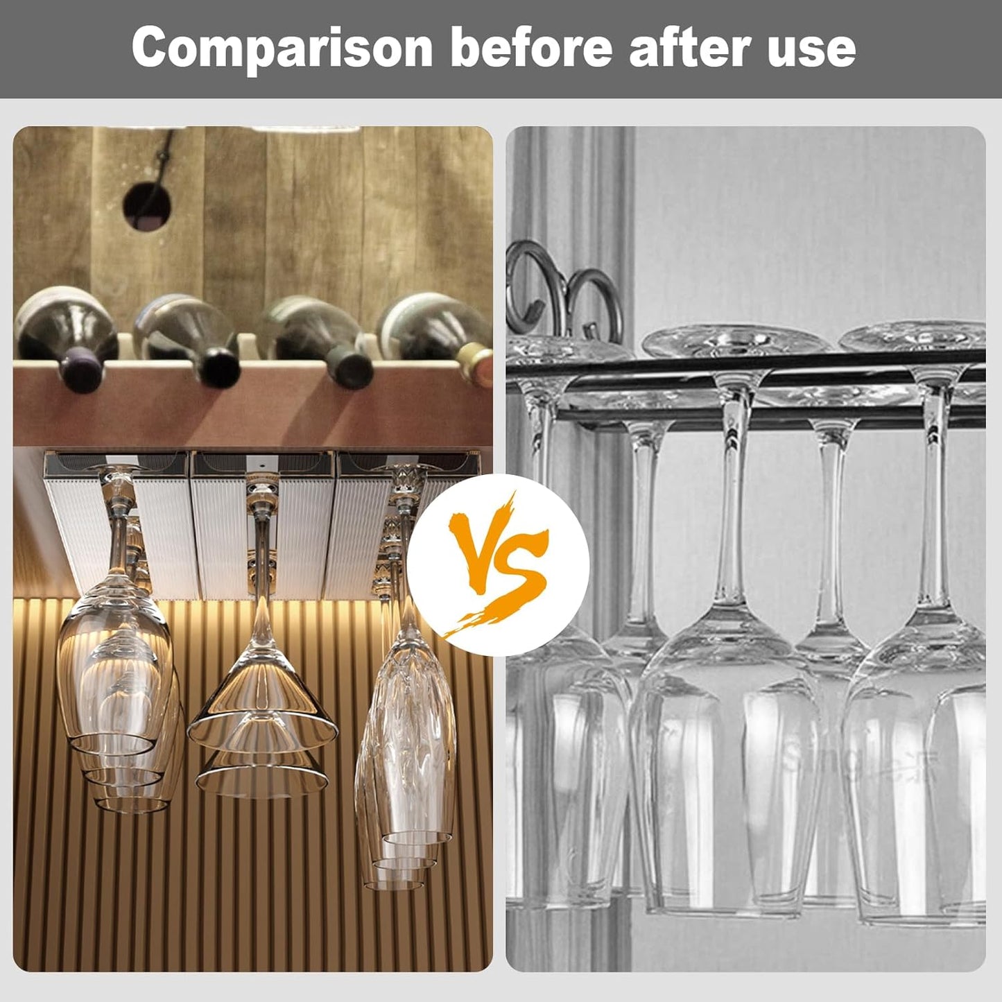 4 Pcs Wine Glass Holder Under Cabinet,Plastic Stemware Rack Punch-free Hanger Under Counter for Bar,Kitchen and Restaurant(Grey)