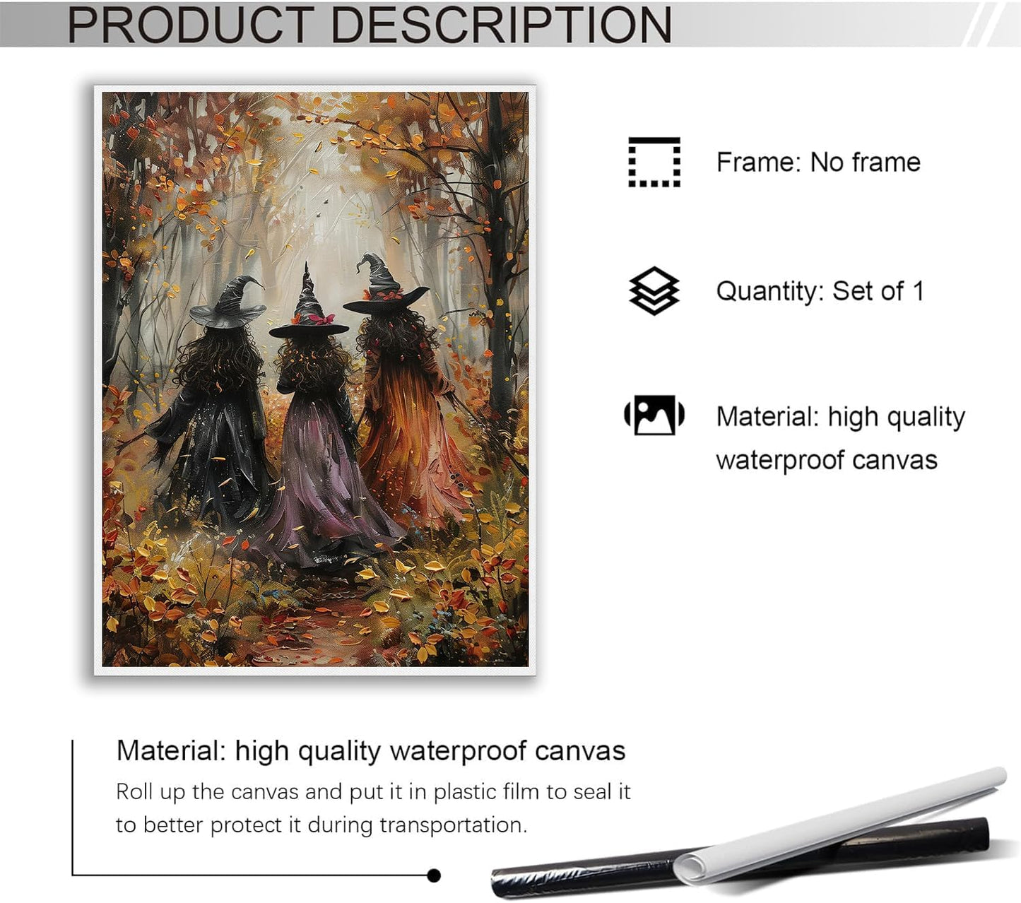 Generic Vintage Three Witches In The Forest Painting Witch Print Witchy Canvas Print Halloween Wall Art Halloween Decor Witch Poster Dark Academia Gothic Room Decor for Dorm Bedroom 24x36in Unframed