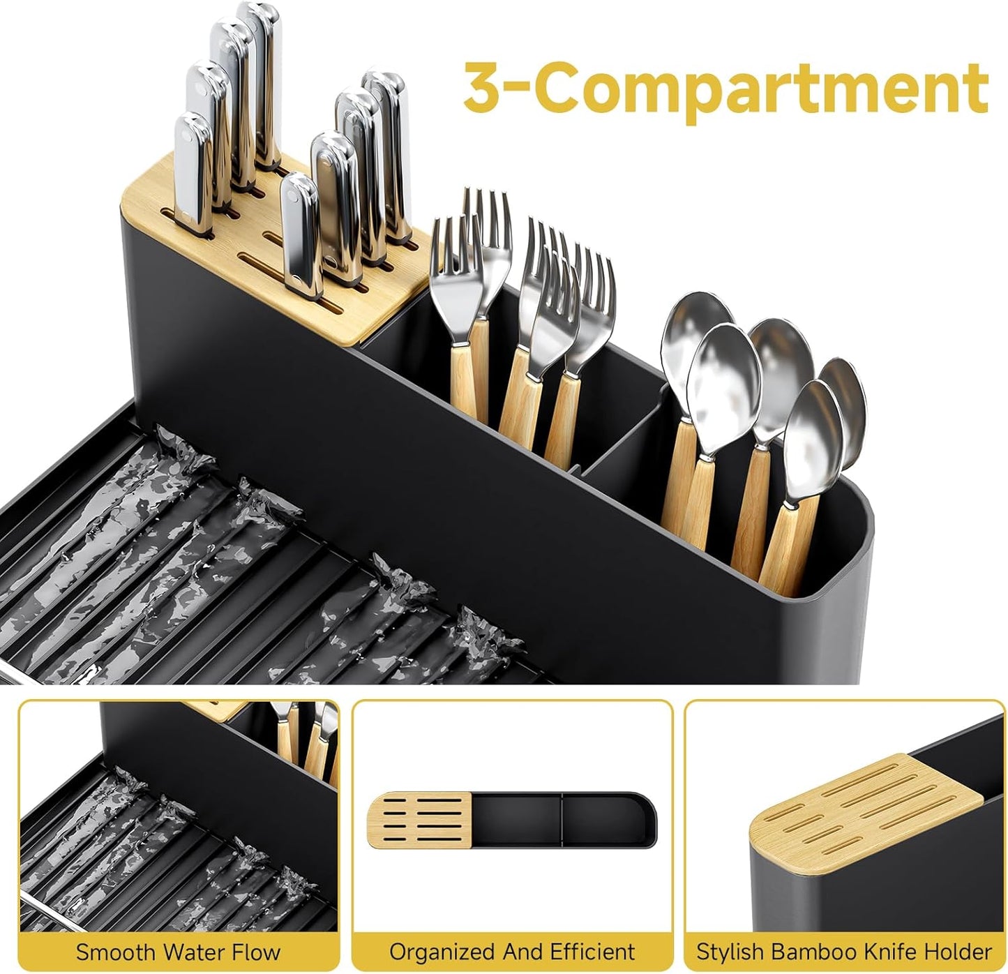 Dish Drying Rack, Expandable Stainless Steel Dish Rack with Drainboard Set Kitchen Sink Organizer for Counter, Large Capacity Kitchen Accessories, Smooth Water Flow