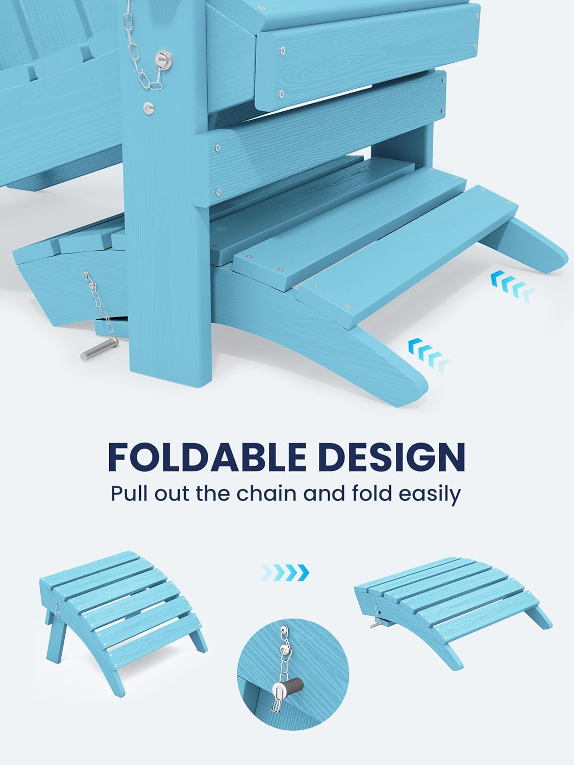 KINGYES Folding Adirondack Ottoman for Adirondack Chair, Light Blue