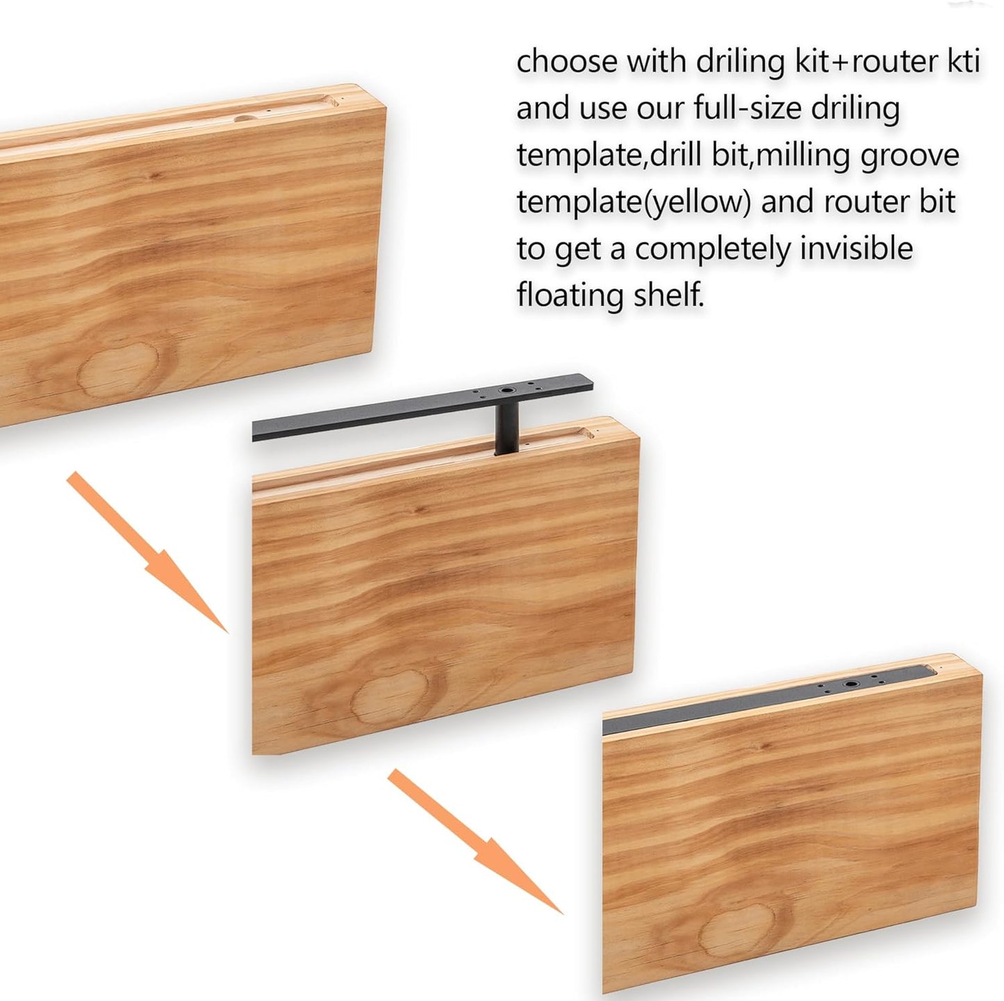 69'' Heavy-Duty Floating Shelf Bracket, Hidden Shelf Bracket for Fireplace and Shelves, if Installed on Studs, max-Load of 210 pounds, Hidden Bracket 69 inches, (with Premium Build kit)