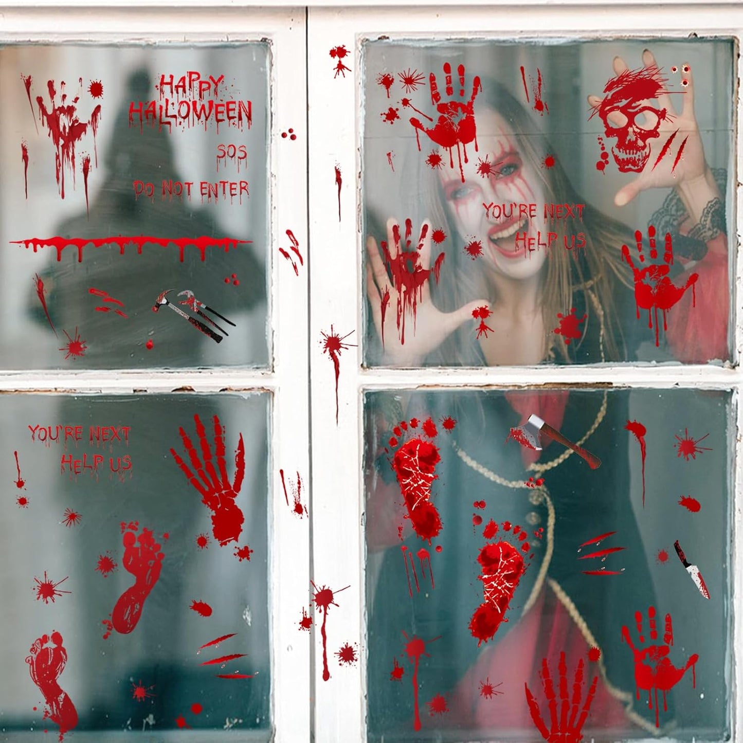New Halloween Decorations 165 PCS, 8 Sheets Bloody Handprint Footprint Halloween Wall Decal Floor Window Stickers,10 Sheets Wound Tattoo Stickers