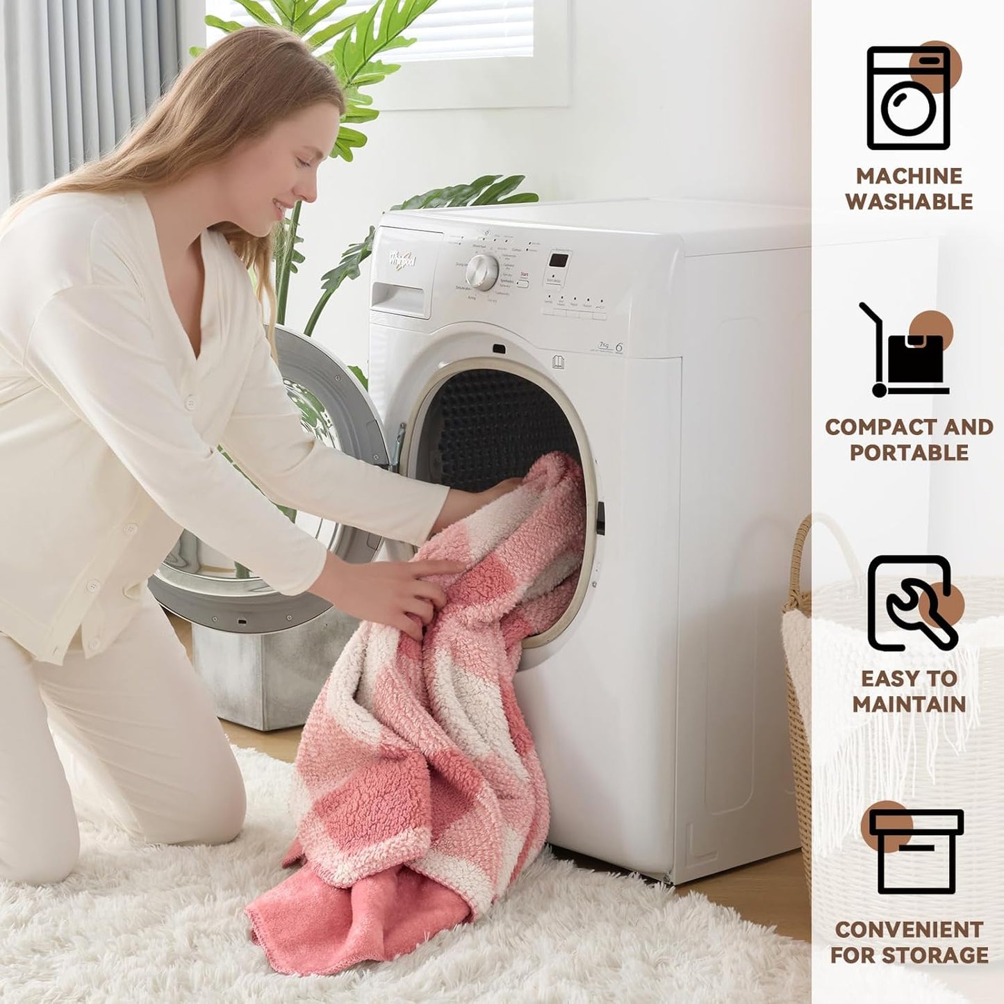 LURKA Checkered Sherpa Fleece Throw Blanket - Extra Thick and Warm Winter Soft Fuzzy Plush Blanket for Couches, Beds & Pets, Powder Pink, 50x60 Inches