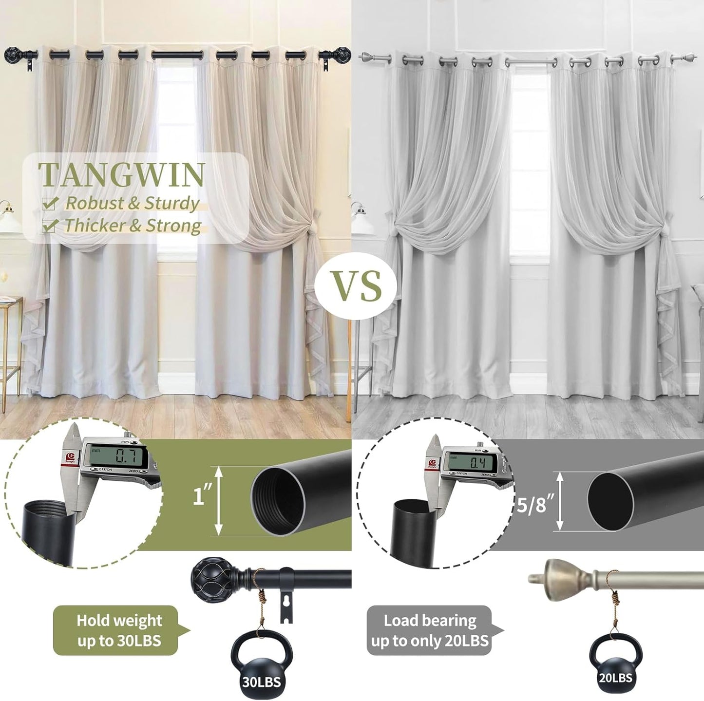 Black Adjustable Curtain Rods for Windows:Farmhouse Heavy Duty Curtain Rod for Bedroom Living Room,Boho Decorative Rustic Drapery Rods with Vintage Coastal Finials,Matte Black 2 Pack 36-88"