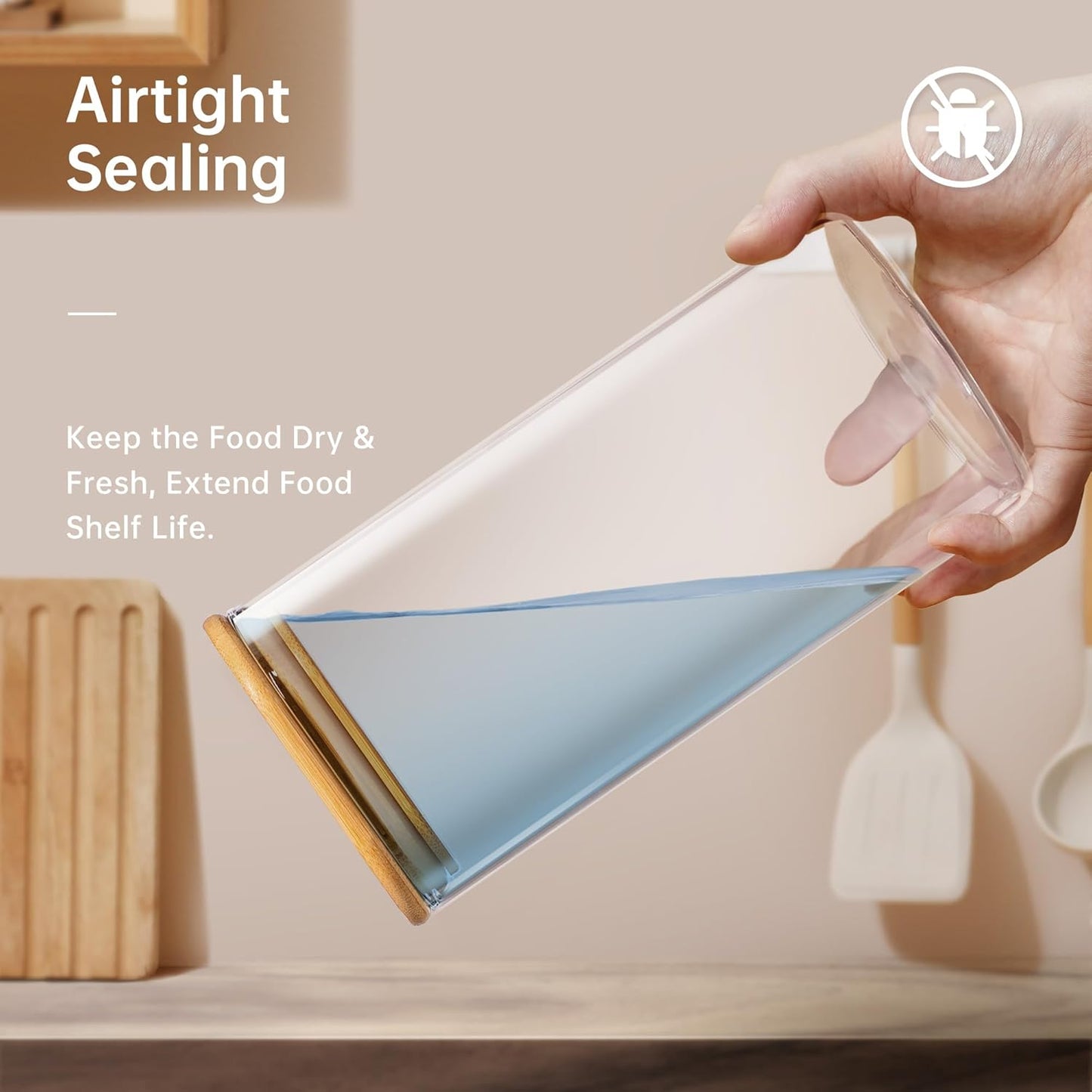 Multi Size - 5 Pack Square Glass Jars with Bamboo Lids, Glass Food Storage Containers with Airtight Lids for Kitchen, Air Tight Pantry Storage Containers for Cereal, Pasta, Rice, Sugar, Coffee, Spice