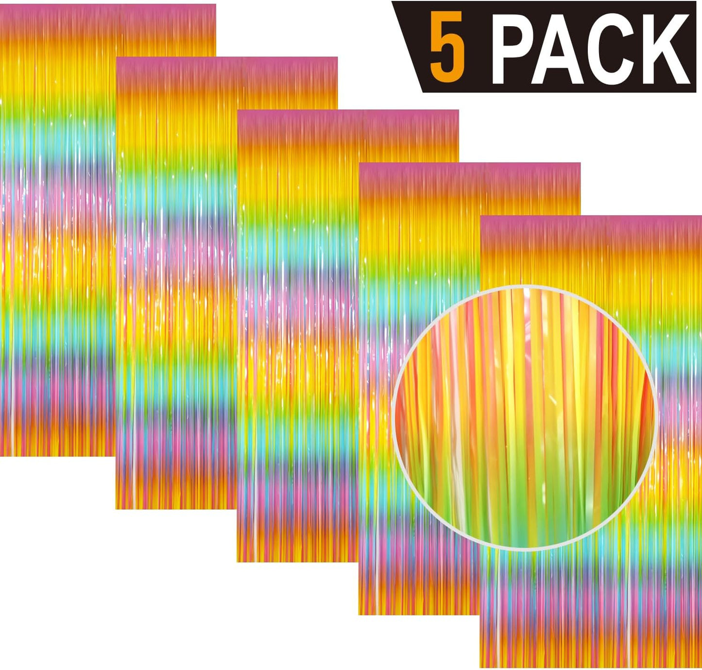 GOER 3.2 ft x 8.2 ft Metallic Tinsel Foil Fringe Curtains Party Photo Backdrop Party Streamers for Birthday,Graduation,New Year Eve Decorations Wedding Decor(5 Packs,Candy Macaroon Multicolor)