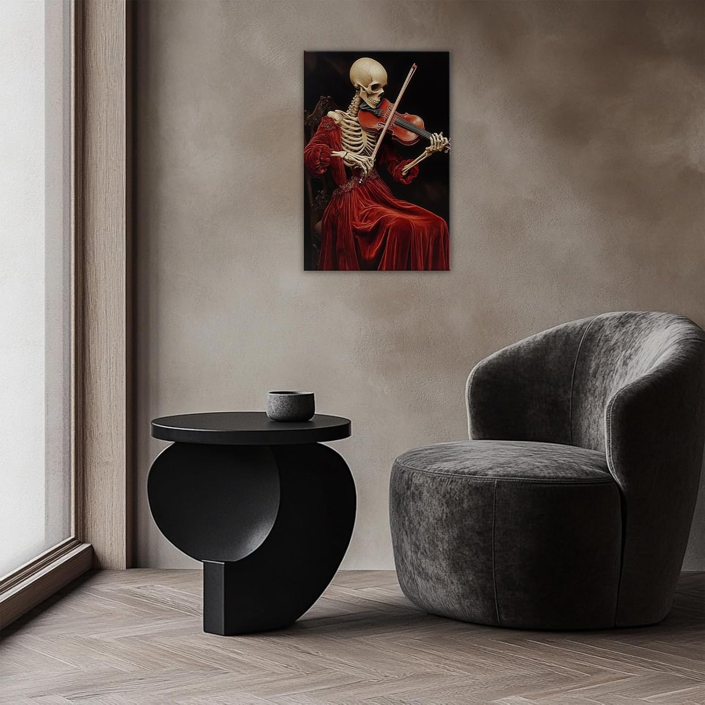 OAAPITI Gothic Skull Violinist Wall Art Macabre Musician Canvas Print Edgy Dark Art Vintage Halloween Decoration for Living Room Bedroom Home Wall Decor(Artwork-9,24"x36")