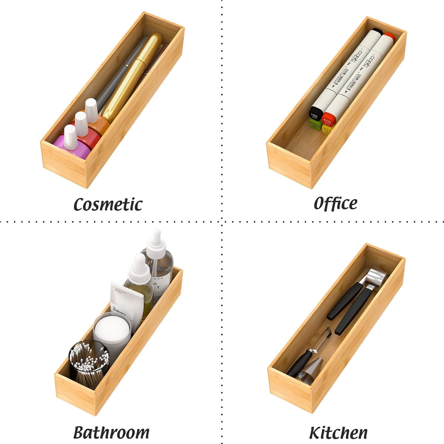 Bamboo Kitchen Drawer Organizer, Wooden Storage Box for Utensil Organizer Silverware Tray Cutlery Holder Flatware Containers - Multi-Use Deep Drawer Dividers Organizer for Bathroom, Jewelry, 12"3"2.5"