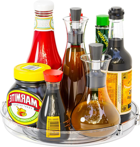 9.5" W Acrylic Clear Lazy Susan Turntable for Cabinet,Kitchen Countertop,Refrigerator and Pantry Organization Storage,1 Tier Small Spinning Organizer for Vitamin,Medicine,Spice Rack & Organization
