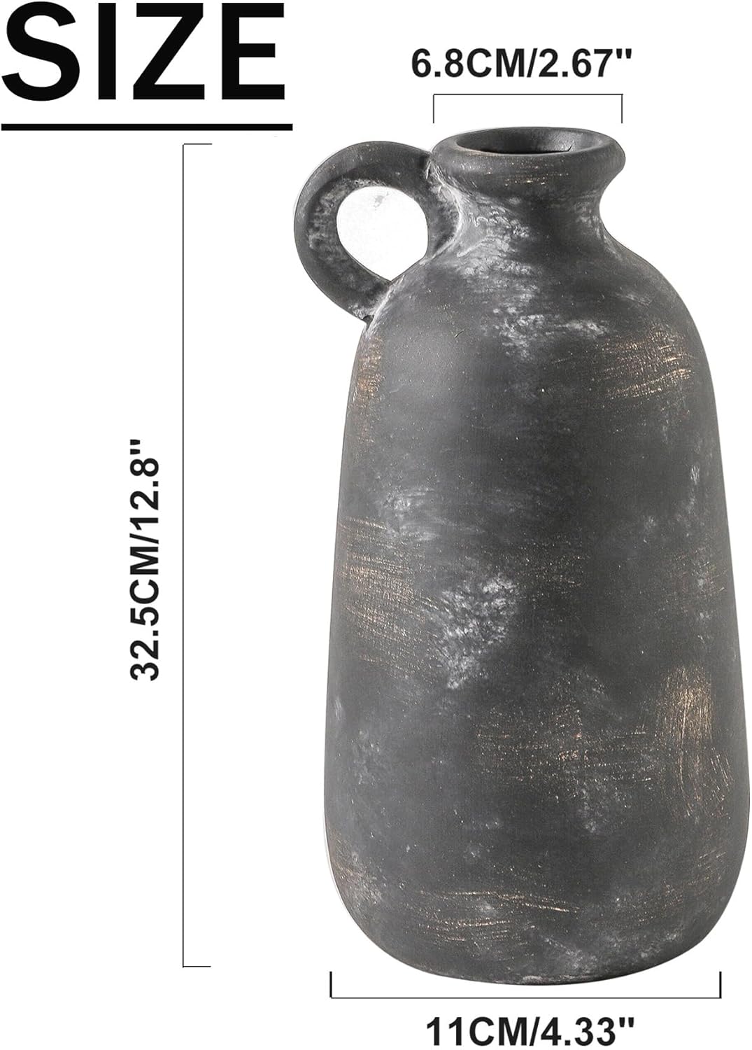 Ceramic Rustic Farmhouse Vase, 12.8" Large Rustic Black Pottery Vases Home Decor Decorative Boho Pampas Vase for Home Decor Table Living Room Decoration Shelf Mantel Enryway Kitchen