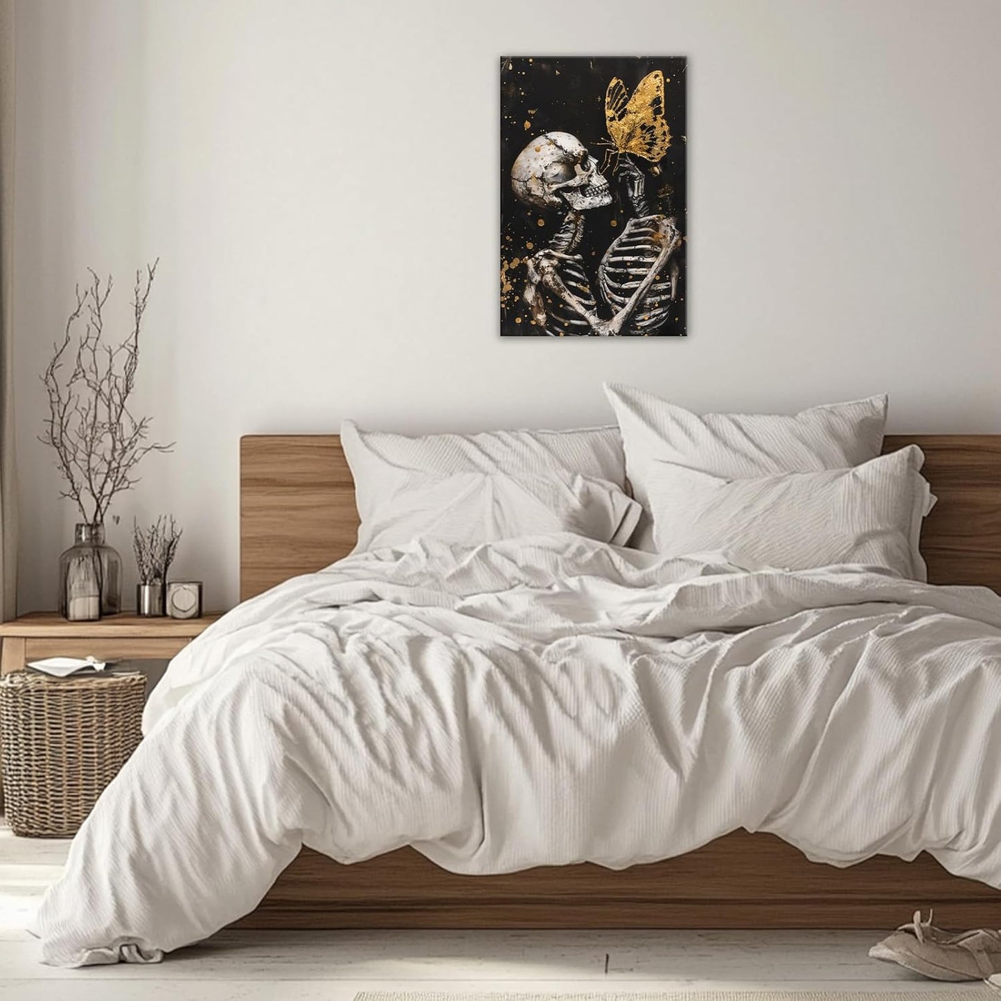 OAAPITI Skull Wall Art Skull and Gold Butterfly Canvas Print Abstract Modern Gothic Artwork for Bedroom Dark Art Decor(Artwork-7,20"x30")