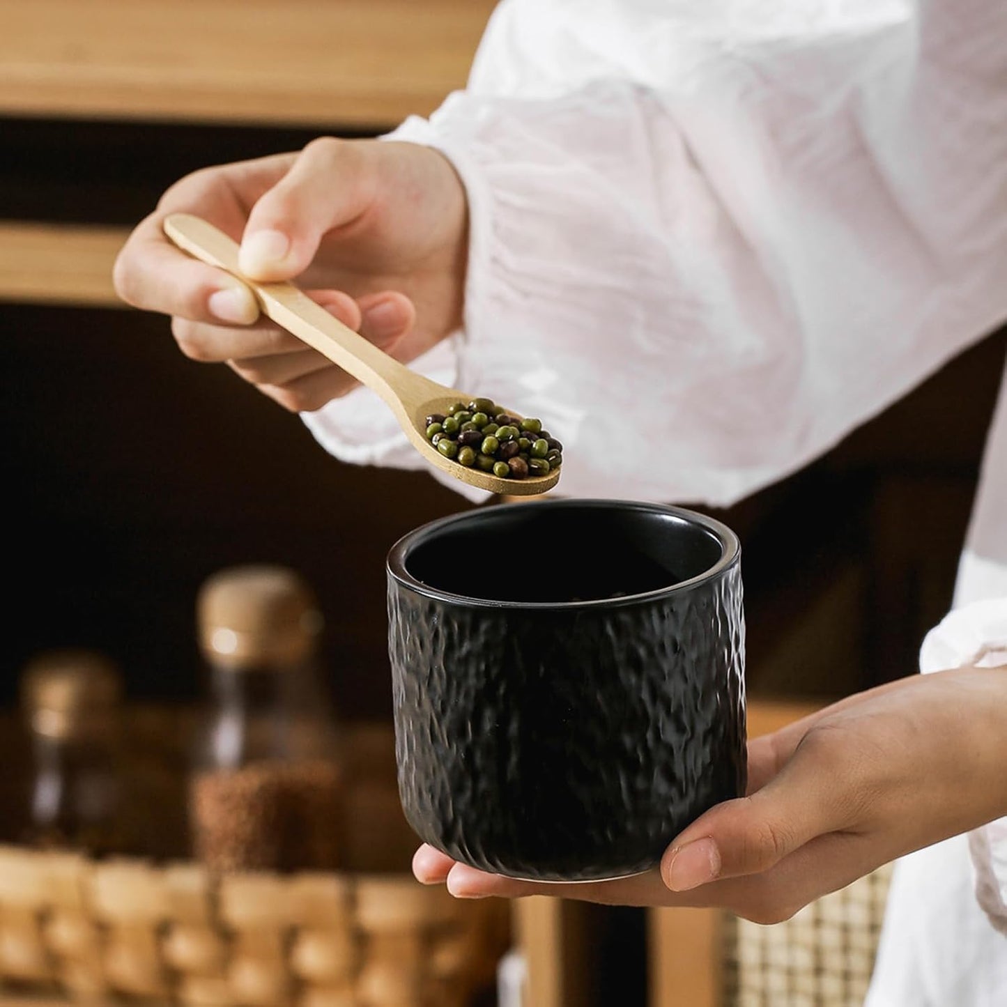 Kitchen Canisters for Countertop, Ceramic Coffee Canisters with Airtight Lids Food Storage Jars Sugar Container for Kitchen Counter Tea, Coffee Beans, Spice (#001Black-44oz/1300ml)