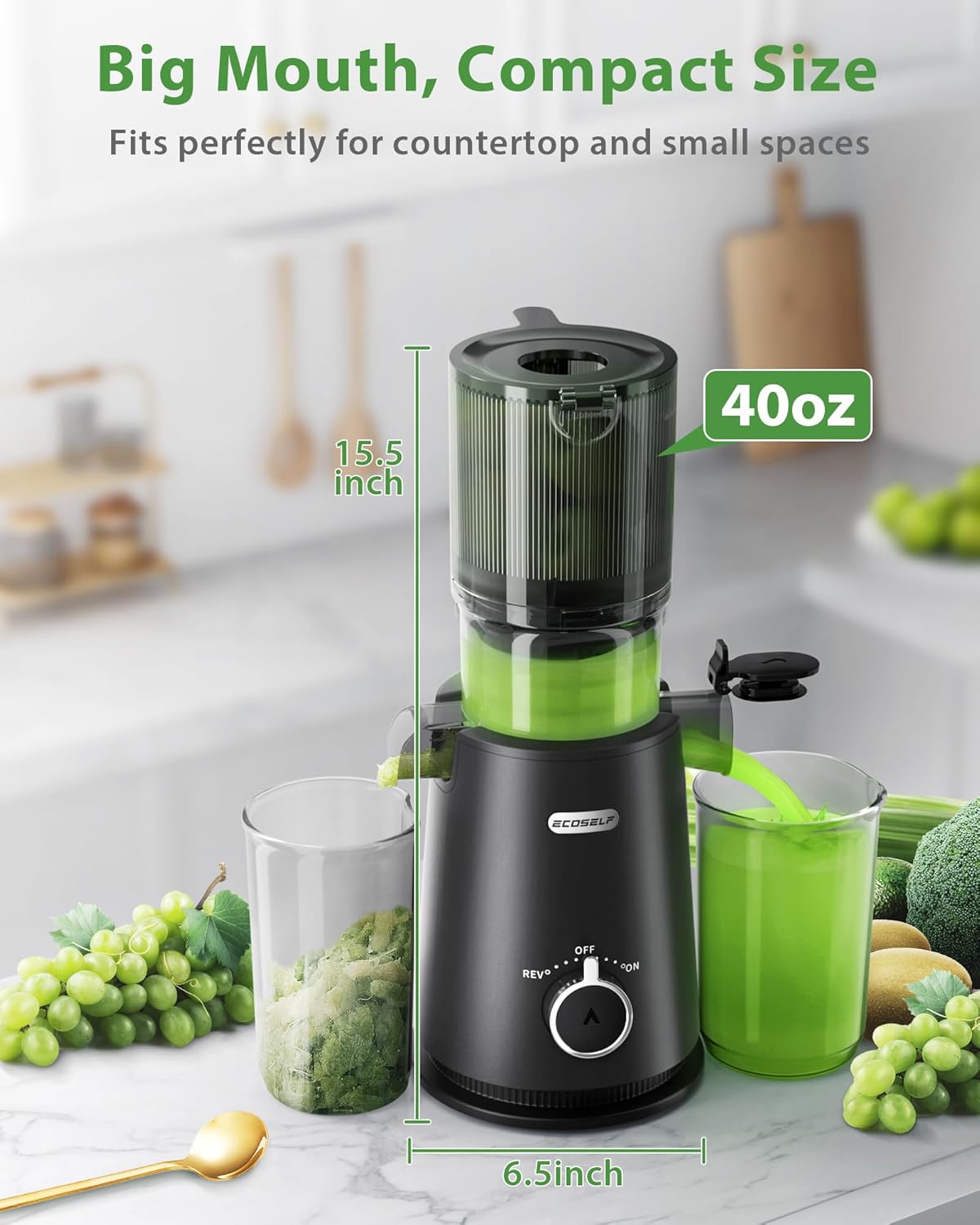 Juicer Machines with Wide Mouth & Large Feed Chute, Professional Cold Press Juicer For Whole Fruits & Vegetables, Self Feeding for Juice Extractor Machine, Easy to Clean, High Juice Yield