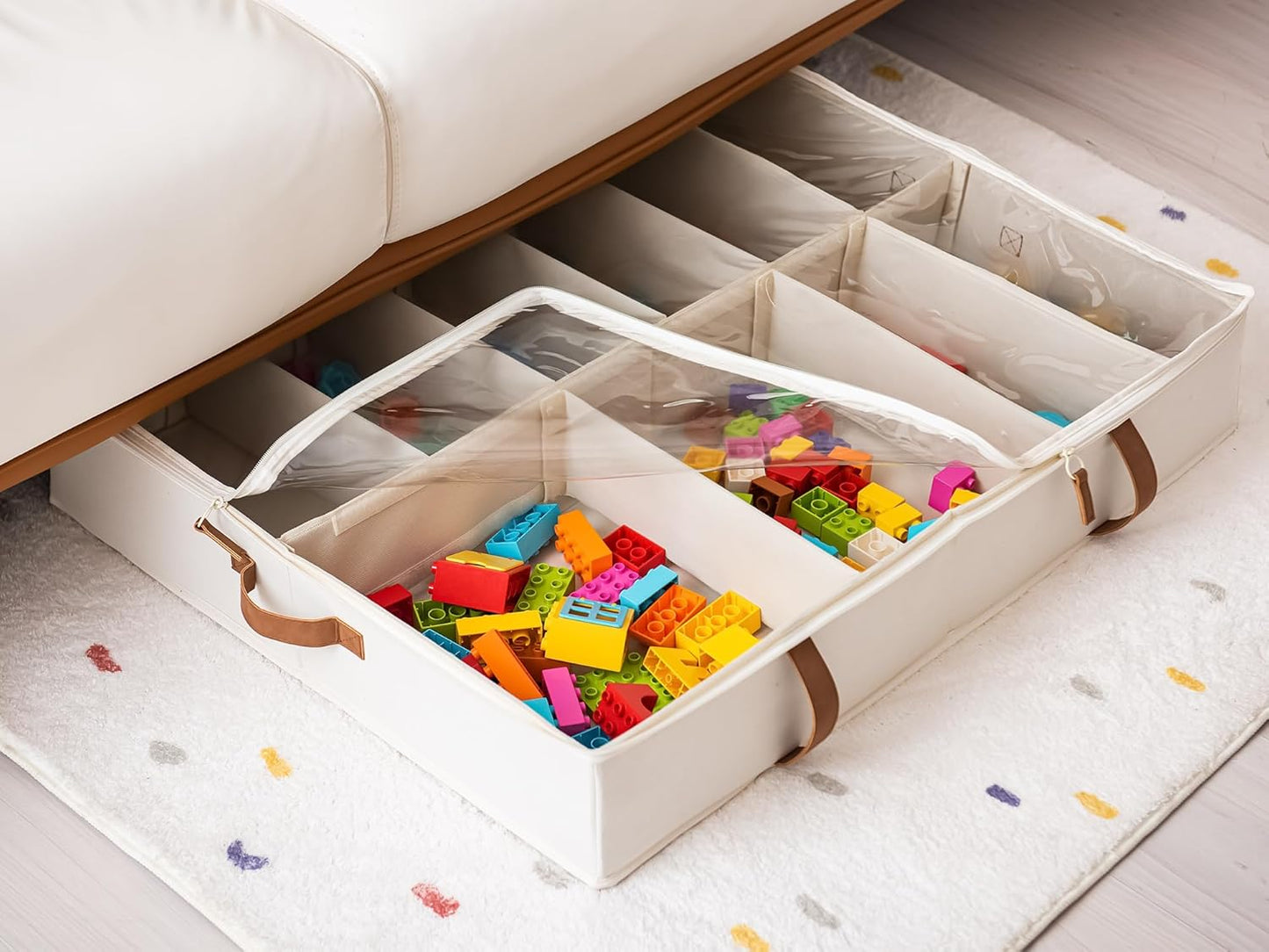 StorageWorks Shoe Organizer Under Bed for Closet, 2-Pack Ultra-thick Fabric Shoe Storage Containers with Bottom Support and Adjustable Dividers, Fits up to 24 Pairs, Beige