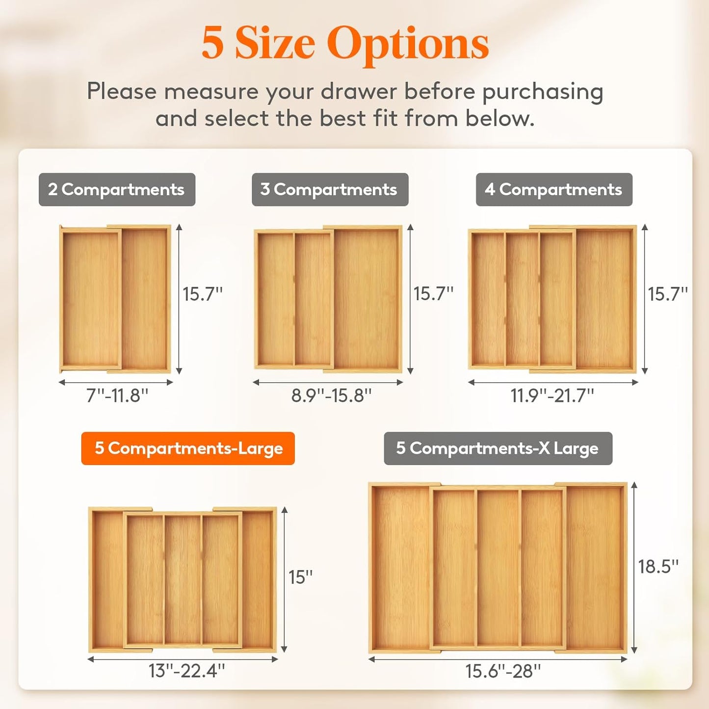 Lifewit Utensil Organizer for Kitchen Drawer, Expandable Cooking Utensil Tray, Bamboo Cutlery Silverware Flatware Holder, Adjustable Spatula Tools and Gadgets Storage Divider, Large, Black