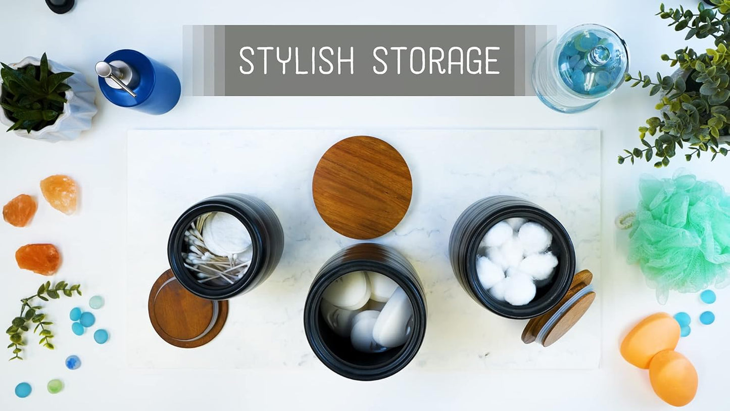 Nat & Jules Lidded Black 6 inch Ceramic and Wood Kitchen Canisters Set of 3