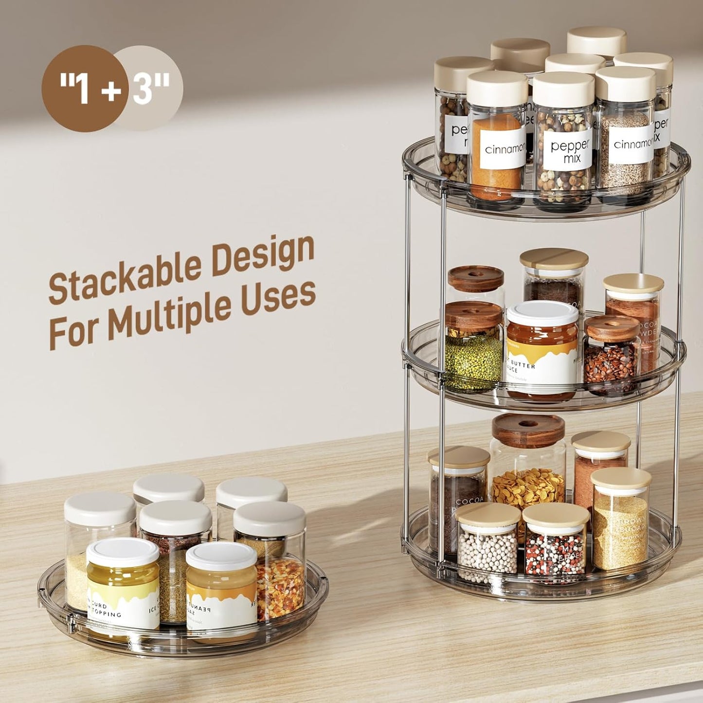 LAMU 2 Pack 2 Tier Lazy Susan Turntable Organizer 9.25'' Rotating Spice Rack Organization for Cabinet, Kitchen, Pantry, Countertop, Bathroom, Vanity, Medicine Cabinet Organizer, Grey