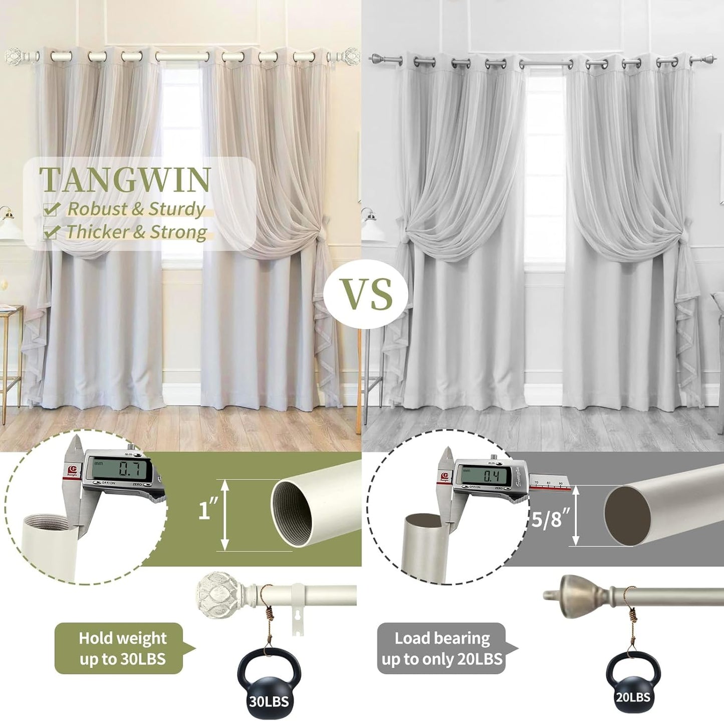 White Farmhouse Curtain Rods for Windows:Heavy Duty Adjustable Curtain Rod for Bedroom Living Room,Boho Decorative Rustic Drapery Rods with Vintage Coastal Finials,Antique White 2 Pack 18-45"