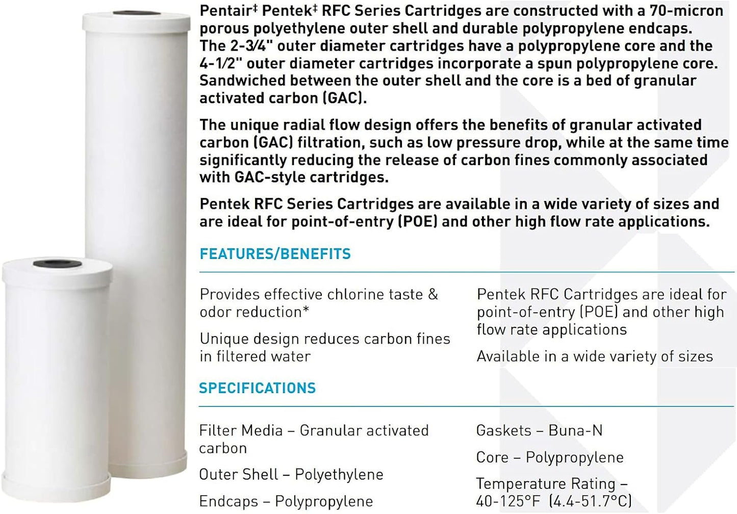Pentair Pentek 150233 Big Blue Carbon Water Filter, 20-Inch, Whole House Heavy Duty Radial, Reduces Sediment and Chlorine Taste & Odor